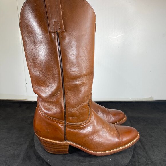 Men's 1970's,  Frye, 9.5 D,  Full Calf Cognac Brown Cowboy Boots, Made in  USA - Picture 8 of 12